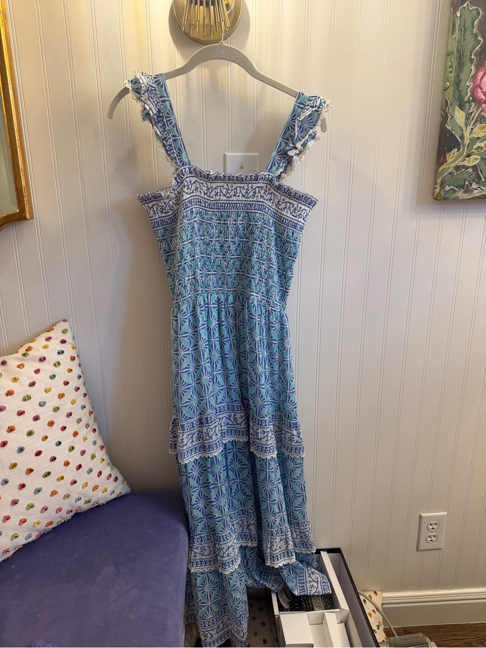 Alicia Bell Blue Printed Smocked midi Dress